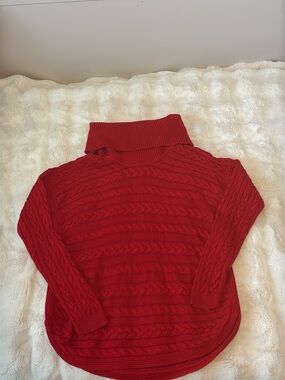 Ralph Lauren Red Cable-Knit Turtleneck Sweater